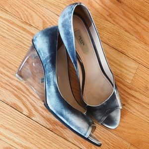 Prada Metallic lucite wedges